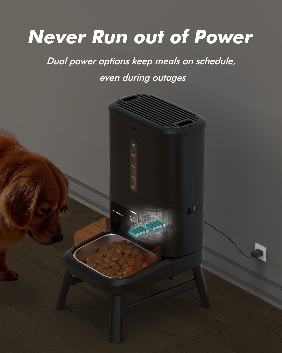 Nityers 15L Auto Dog Feeder for Large Breeds | Anti-Clog