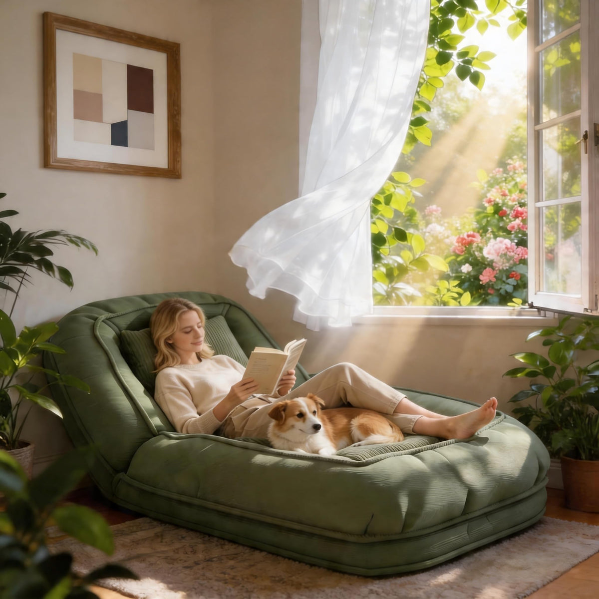 KEIKI Giant Human Dog Bed | Faux Fur Floor Lounger | 5 Positions