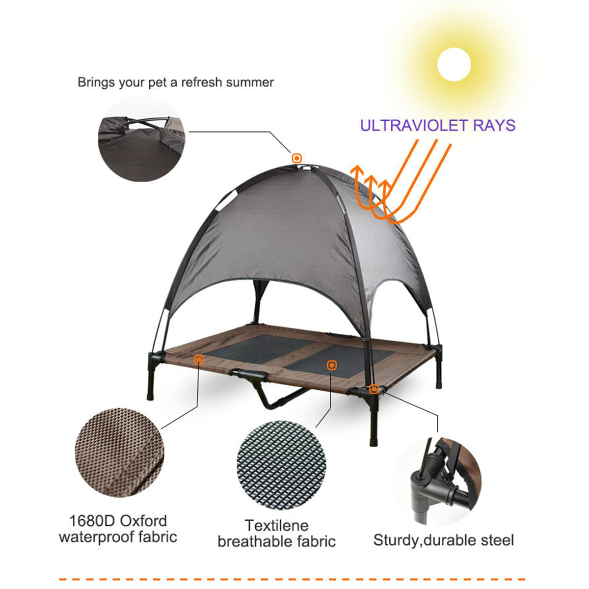 Elevated Outdoor Dog Camping Bed with Roof | Portable Cot