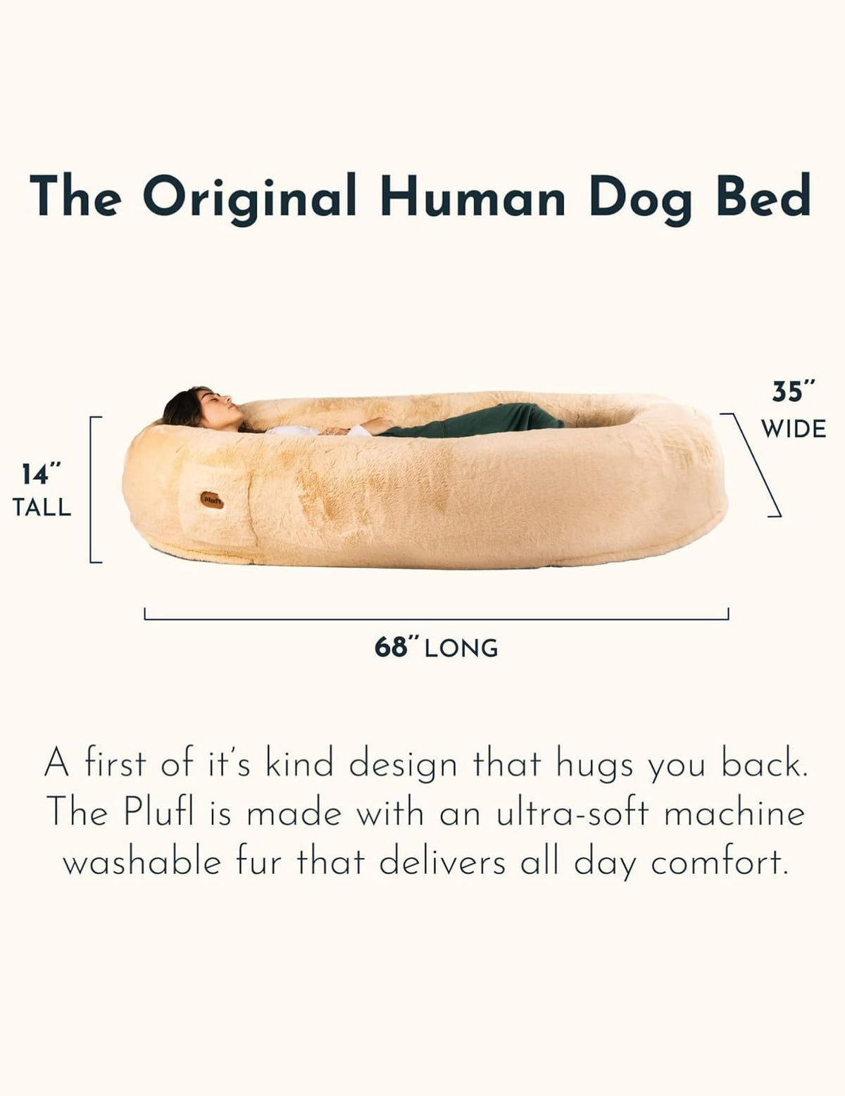 Plufl Original Human Dog Bed – Plush Memory Foam Lounger
