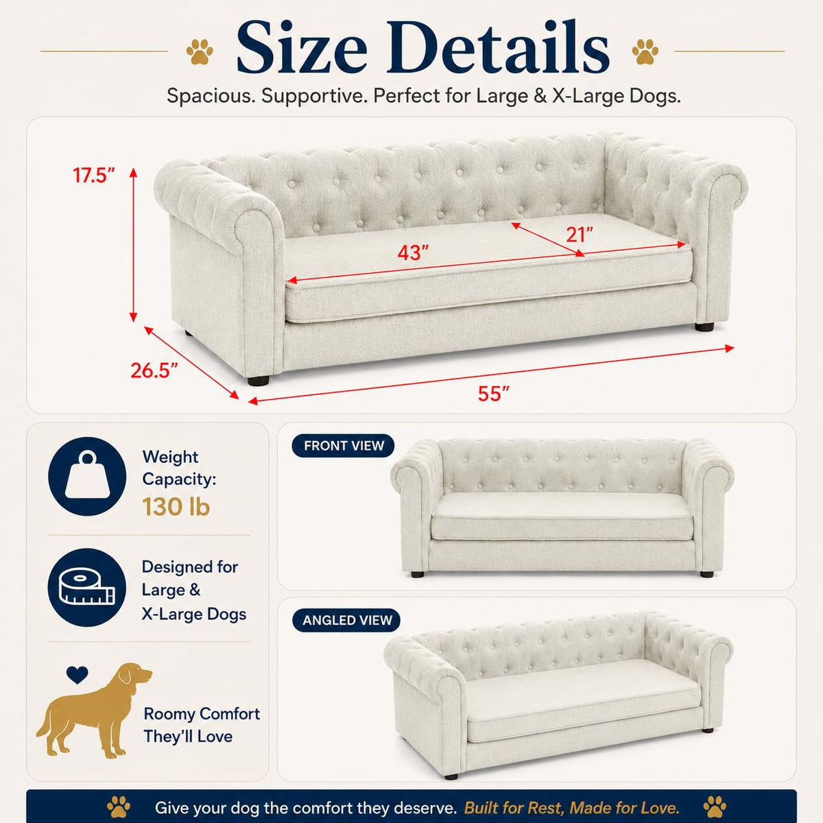 GreatCho Large Dog Sofa 55"x26.5" | Oversized Pet Couch | Beige