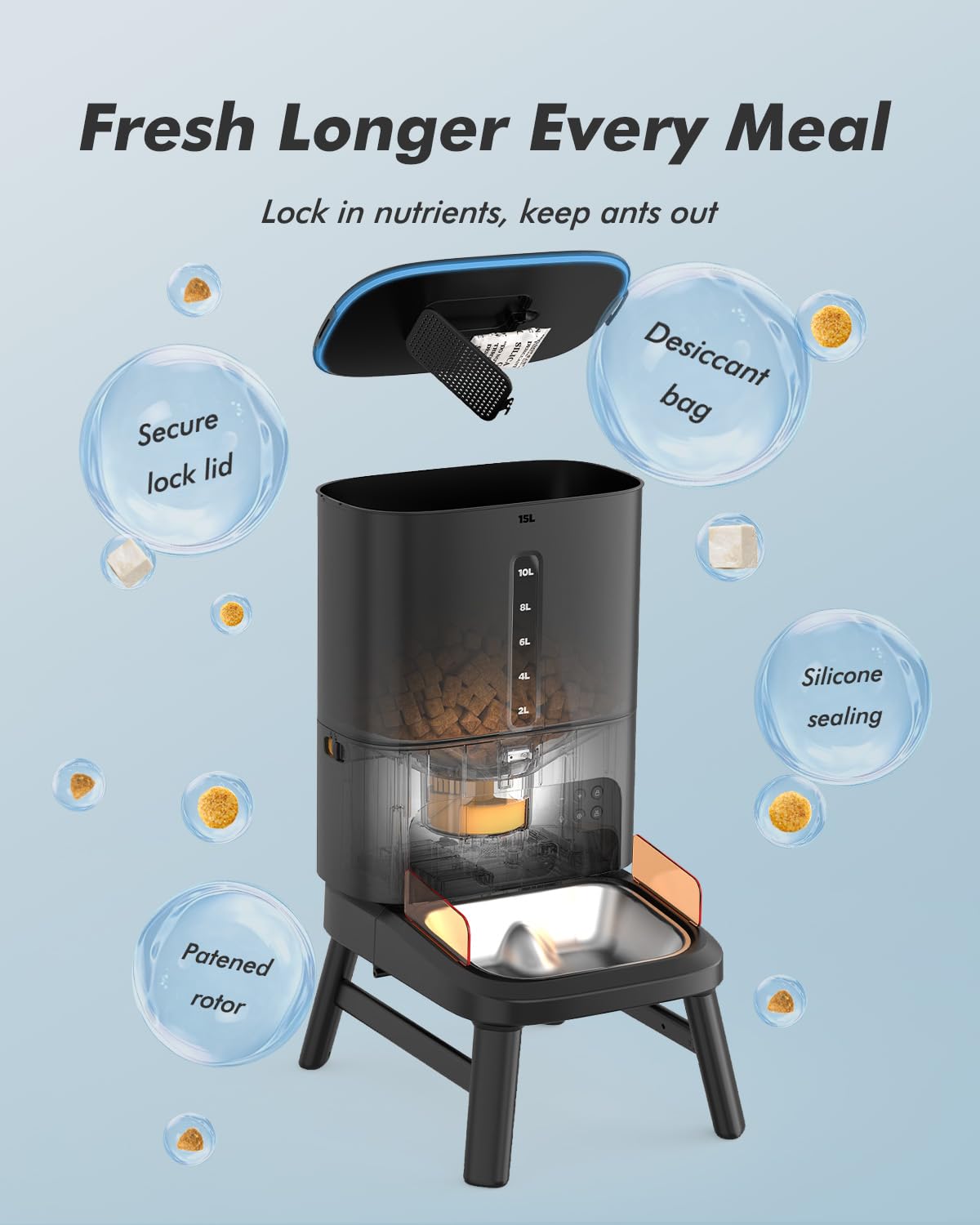 Nityers 15L Auto Dog Feeder for Large Breeds | Anti-Clog