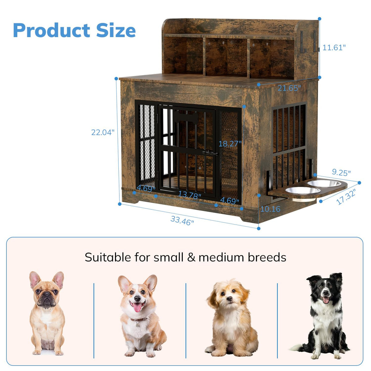 Petrova 33" Wooden Dog Crate Furniture | Storage & LED Light