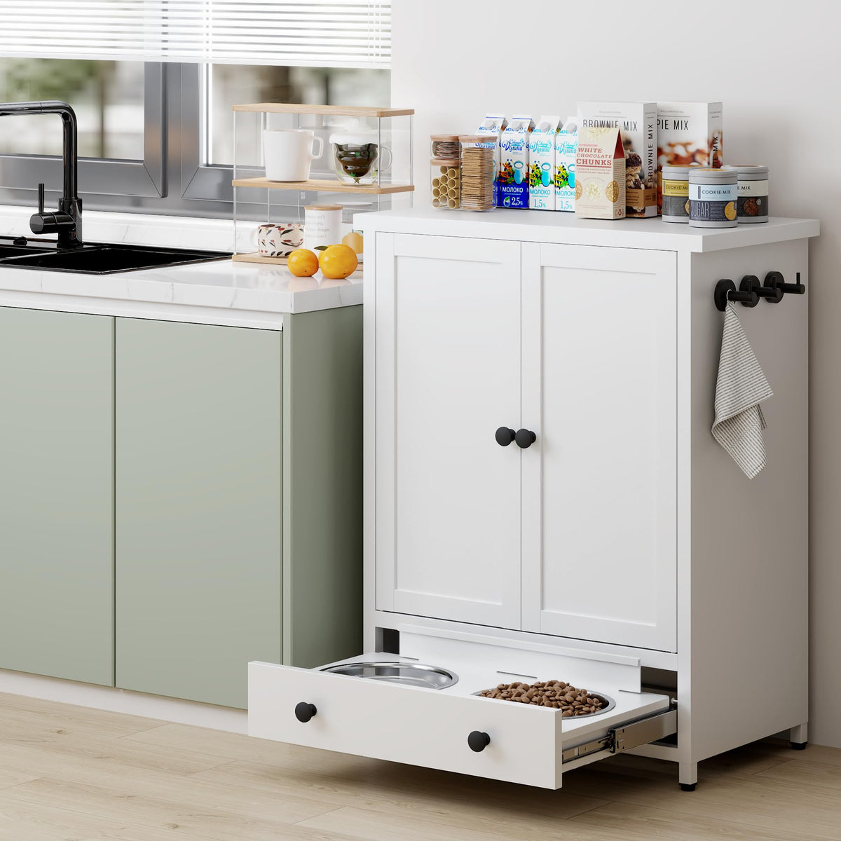 Fmlud Elevated Metal Dog Feeding Station | Bowls & Storage