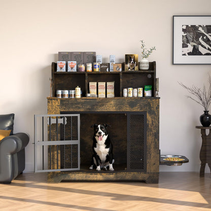 Petrova 33" Wooden Dog Crate Furniture | Storage & LED Light