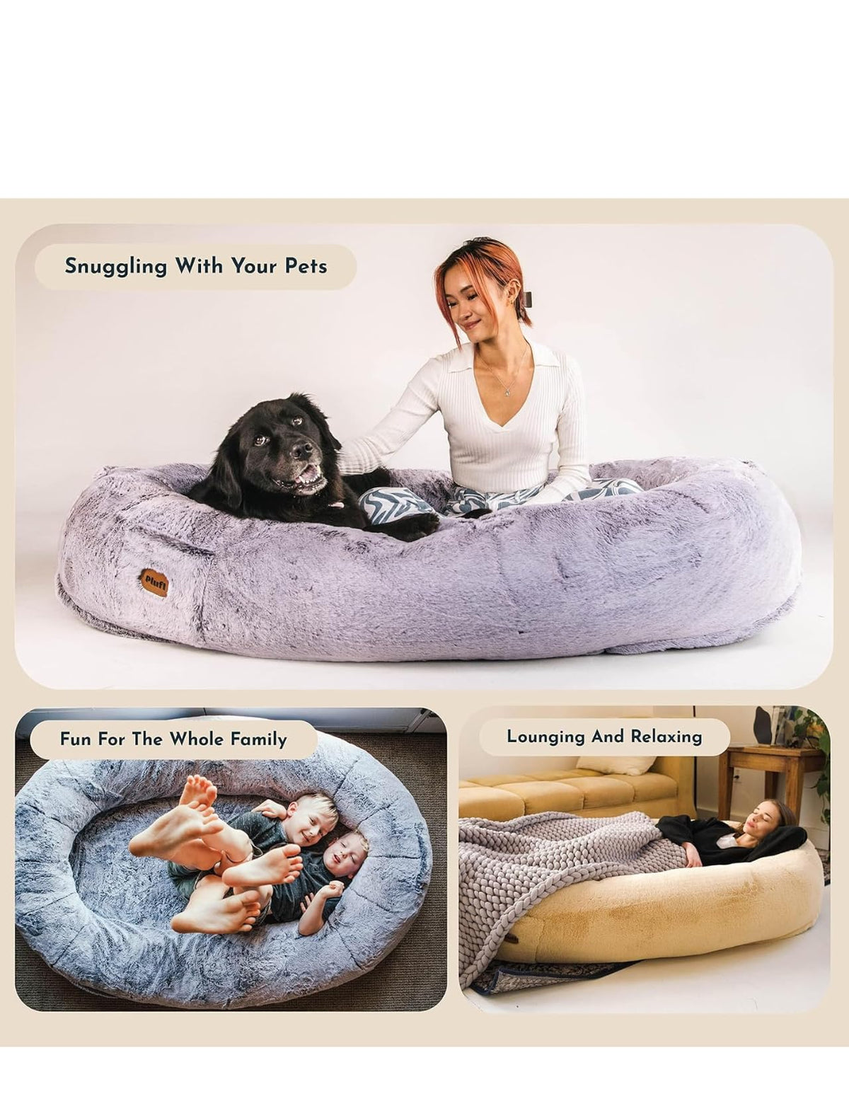 Plufl Original Human Dog Bed – Plush Memory Foam Lounger