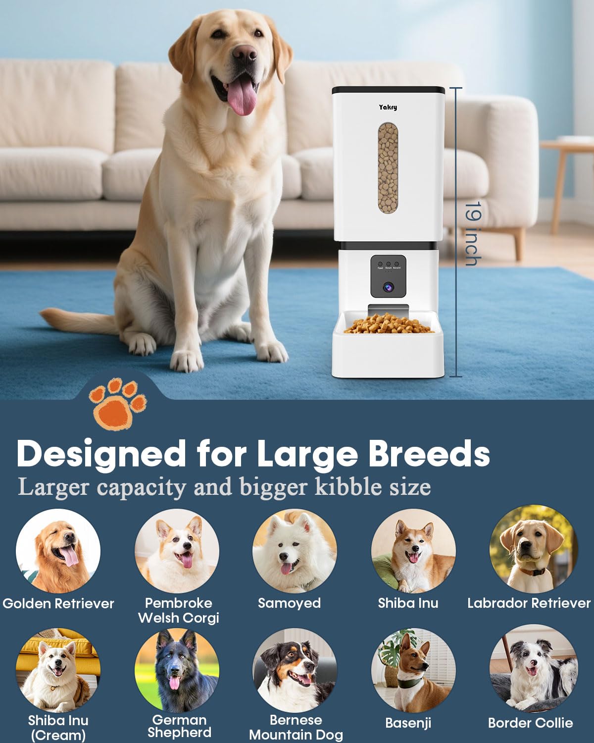 Yakry 12L Auto Dog Feeder with 1080P HD Camera | WiFi Enabled