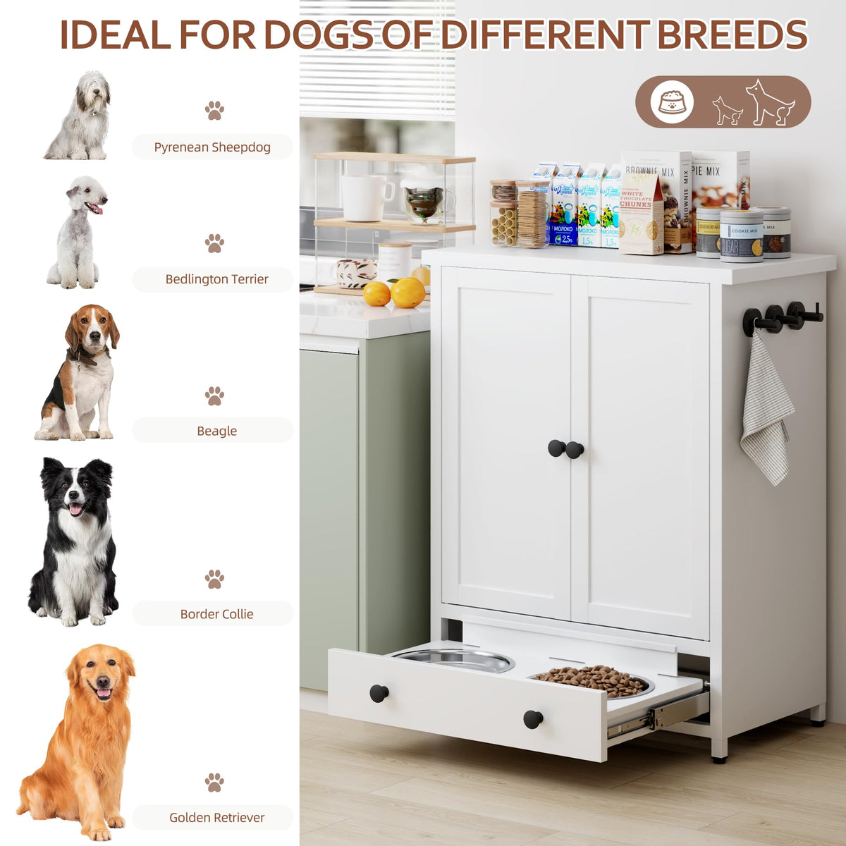 Fmlud Elevated Metal Dog Feeding Station | Bowls & Storage