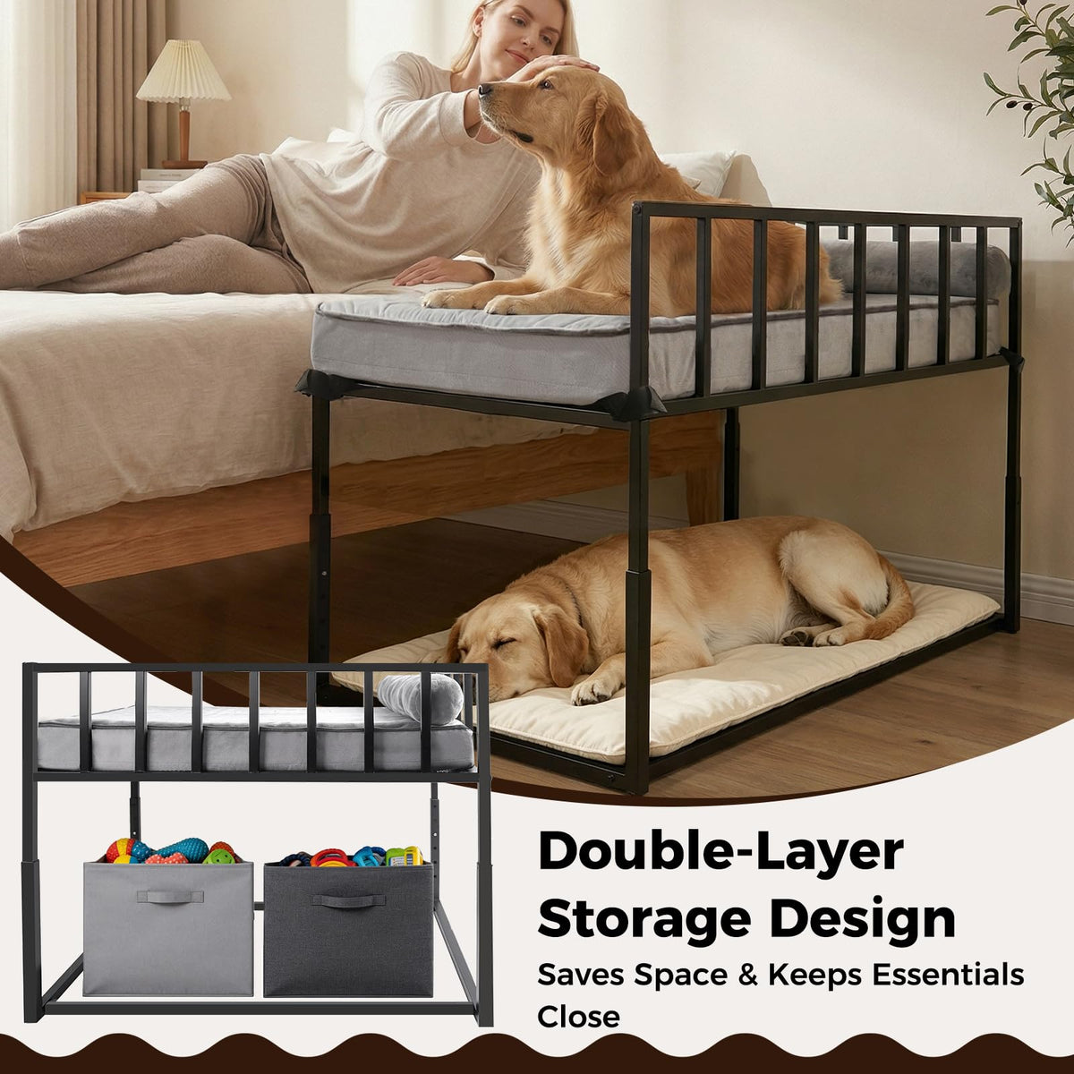 Libbipaw Adjustable Bedside Dog Bed | Co-Sleeper for Medium–Large Dogs
