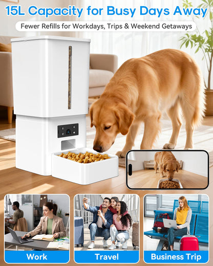 Gwozn 15L Automatic Dog Feeder | 5GHz WiFi, HD Camera & Timer