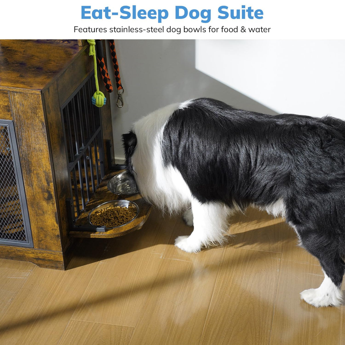 Petrova 33" Wooden Dog Crate Furniture | Storage & LED Light