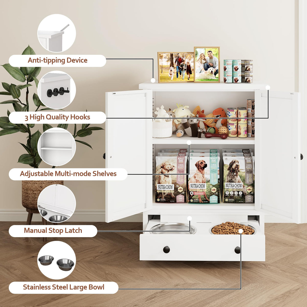 Fmlud Elevated Metal Dog Feeding Station | Bowls & Storage