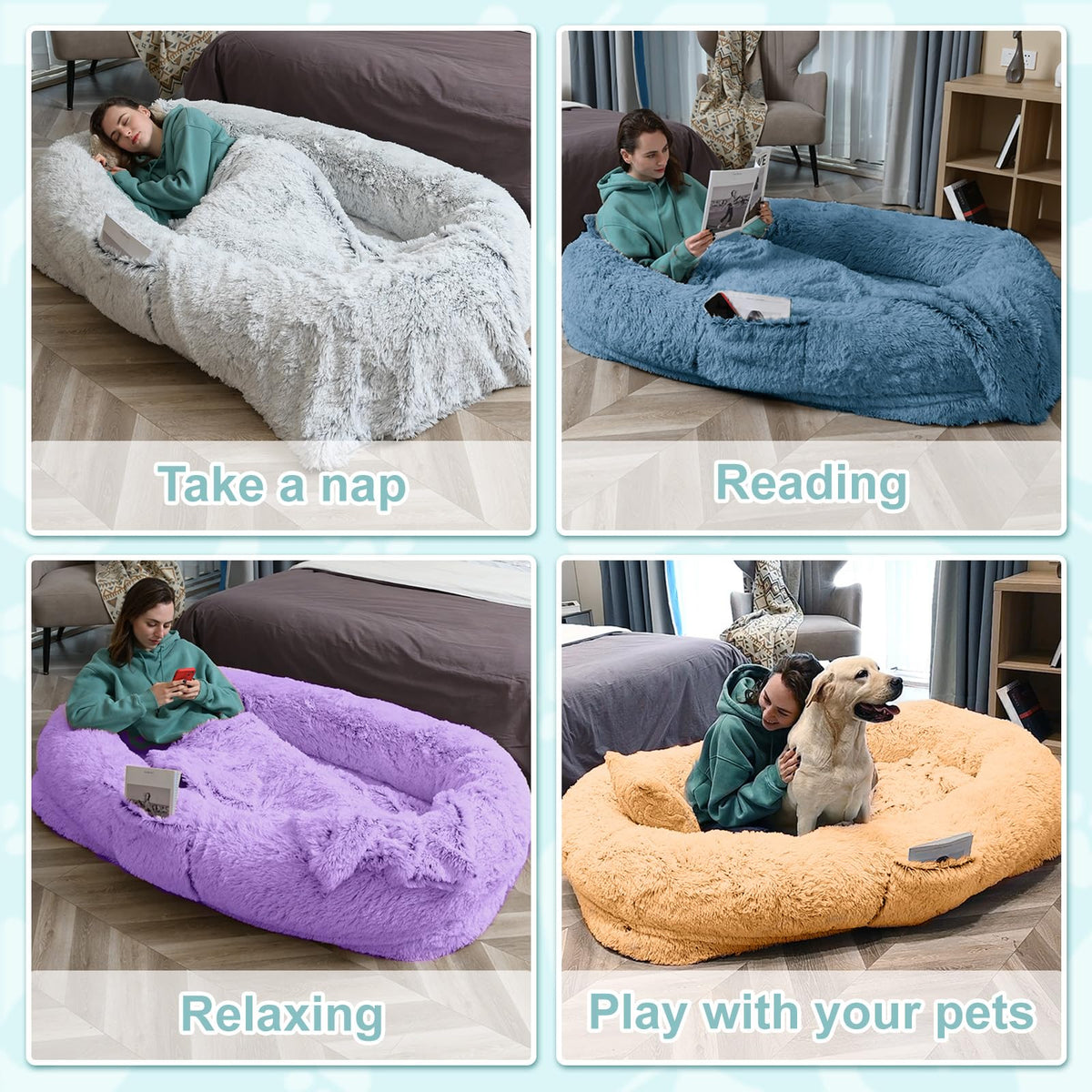 YAEM Human Dog Bed 71"x45" – Orthopedic Floor Lounger & Blanket