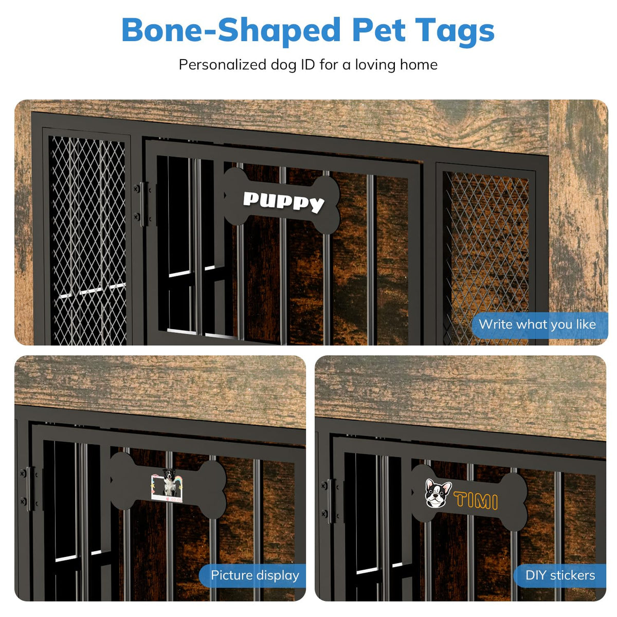 Petrova 33" Wooden Dog Crate Furniture | Storage & LED Light