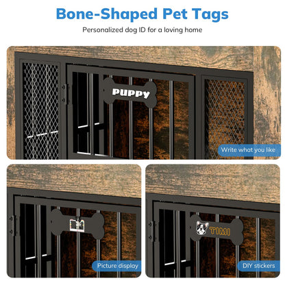 Petrova 33" Wooden Dog Crate Furniture | Storage & LED Light
