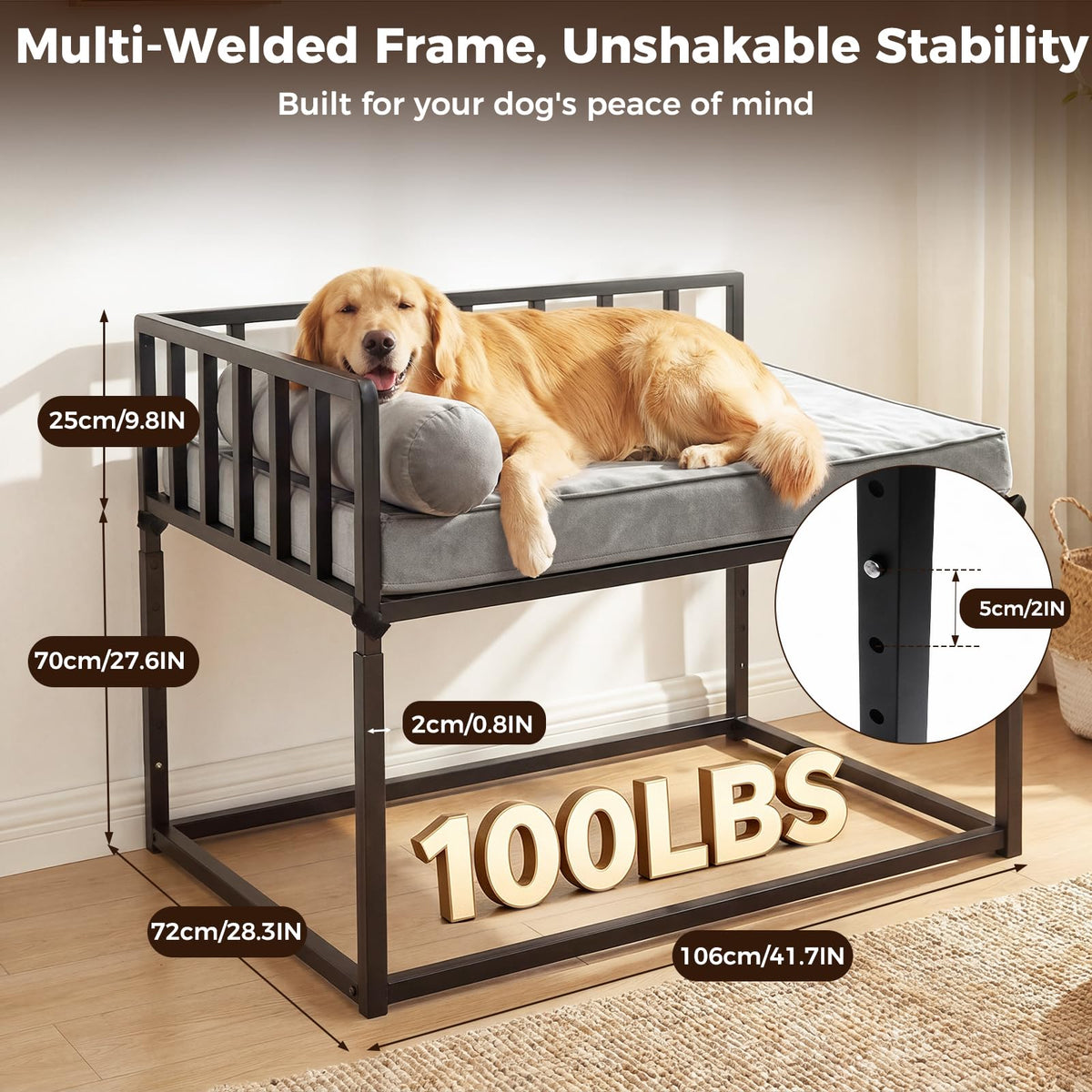Libbipaw Adjustable Bedside Dog Bed | Co-Sleeper for Medium–Large Dogs
