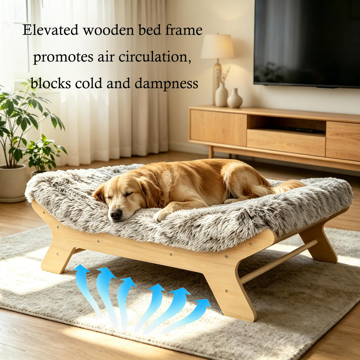HEAVE SPROUT Elevated Wood Dog Bed XL | Frame & Mattress | 90 lb
