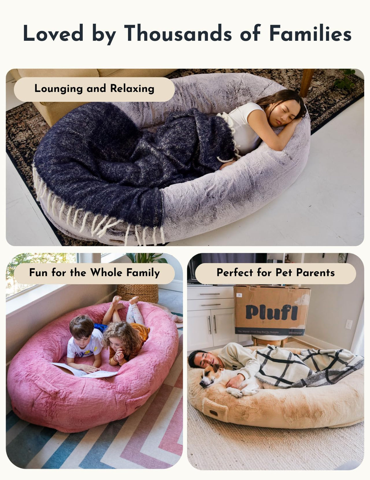 Plufl Original Human Dog Bed – Plush Memory Foam Lounger