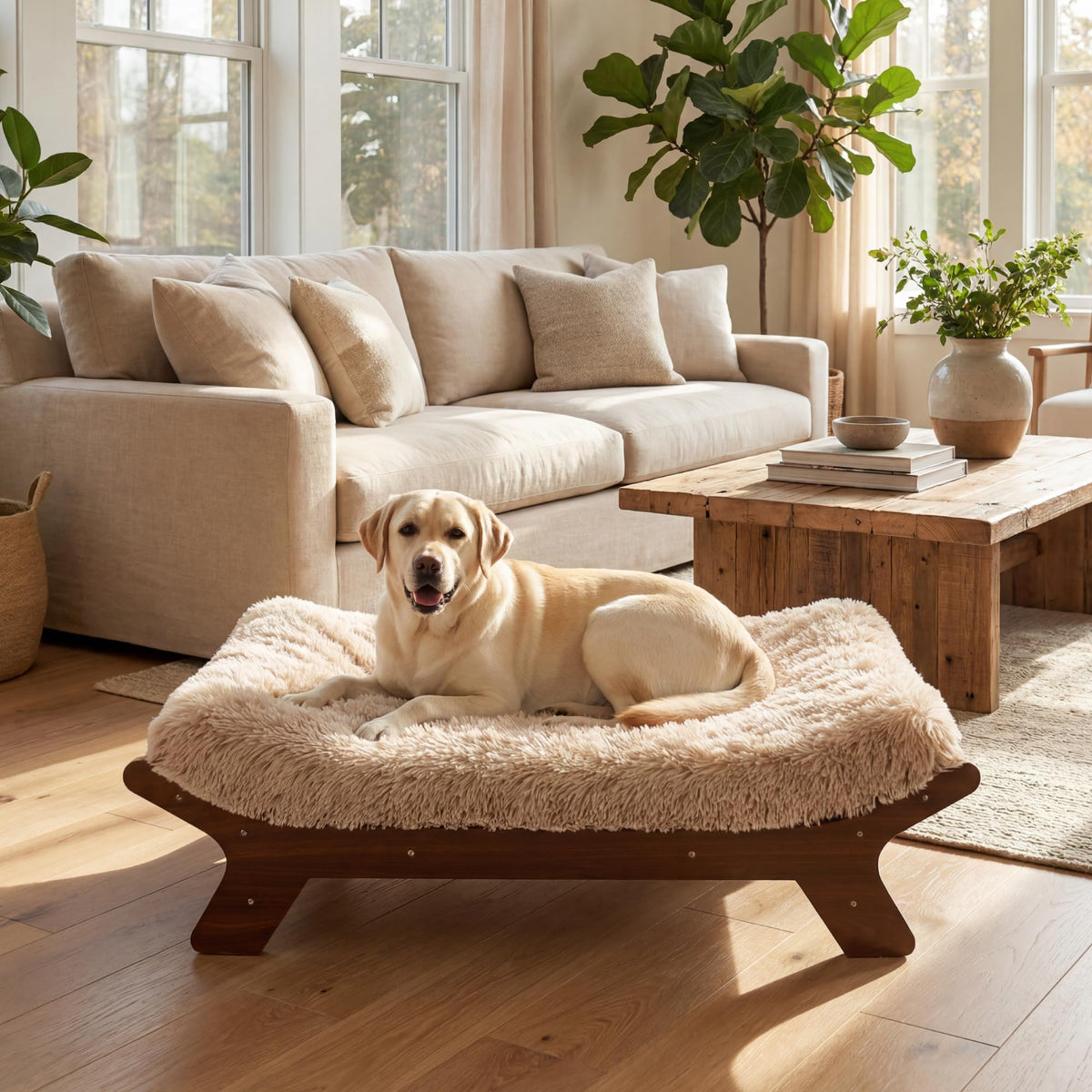 Muihood Elevated Wooden Dog Bed with Foam Mattress | XL