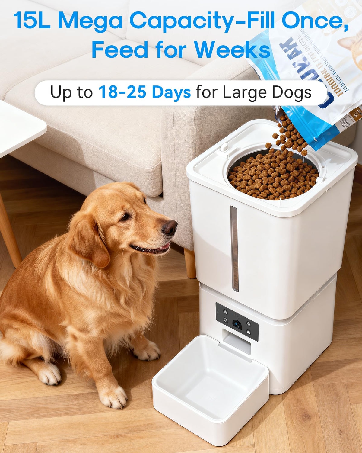 Gwozn 15L Automatic Dog Feeder | 5GHz WiFi, HD Camera & Timer