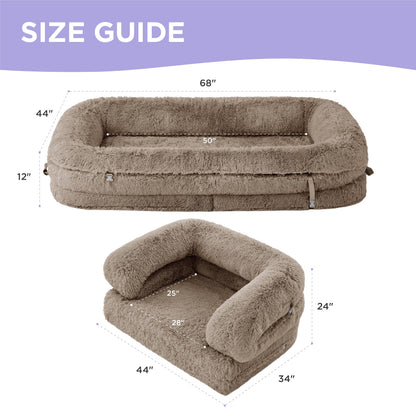 LE SURE Foldable Human Dog Bed 3-in-1 | Egg Foam | Faux Fur | Taupe