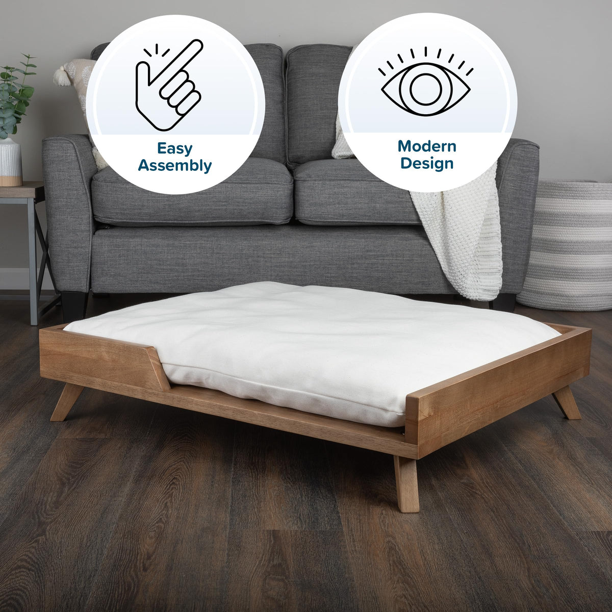 PETMAKER Elevated Dog Bed 36x29.5" | Mid-Century Wood Frame