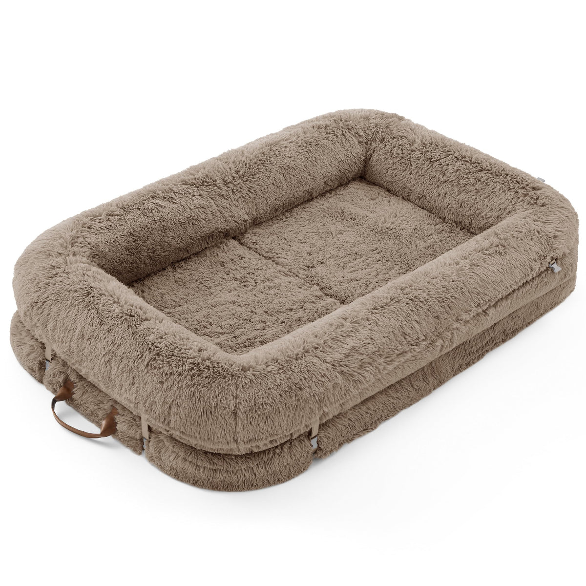 LE SURE Foldable Human Dog Bed 3-in-1 | Egg Foam | Faux Fur | Taupe