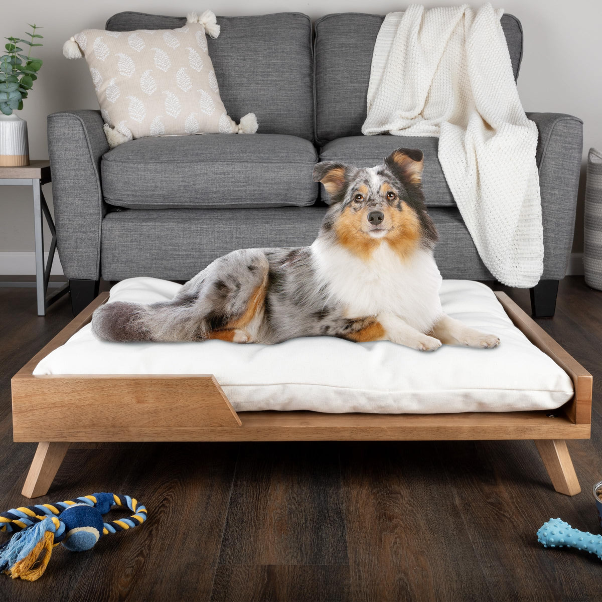 PETMAKER Elevated Dog Bed 36x29.5" | Mid-Century Wood Frame