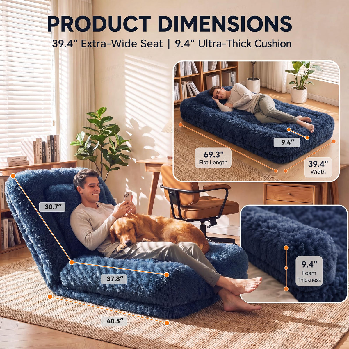 Flamaker Human Dog Bed Foldable | Orthopedic Foam | Dark Blue