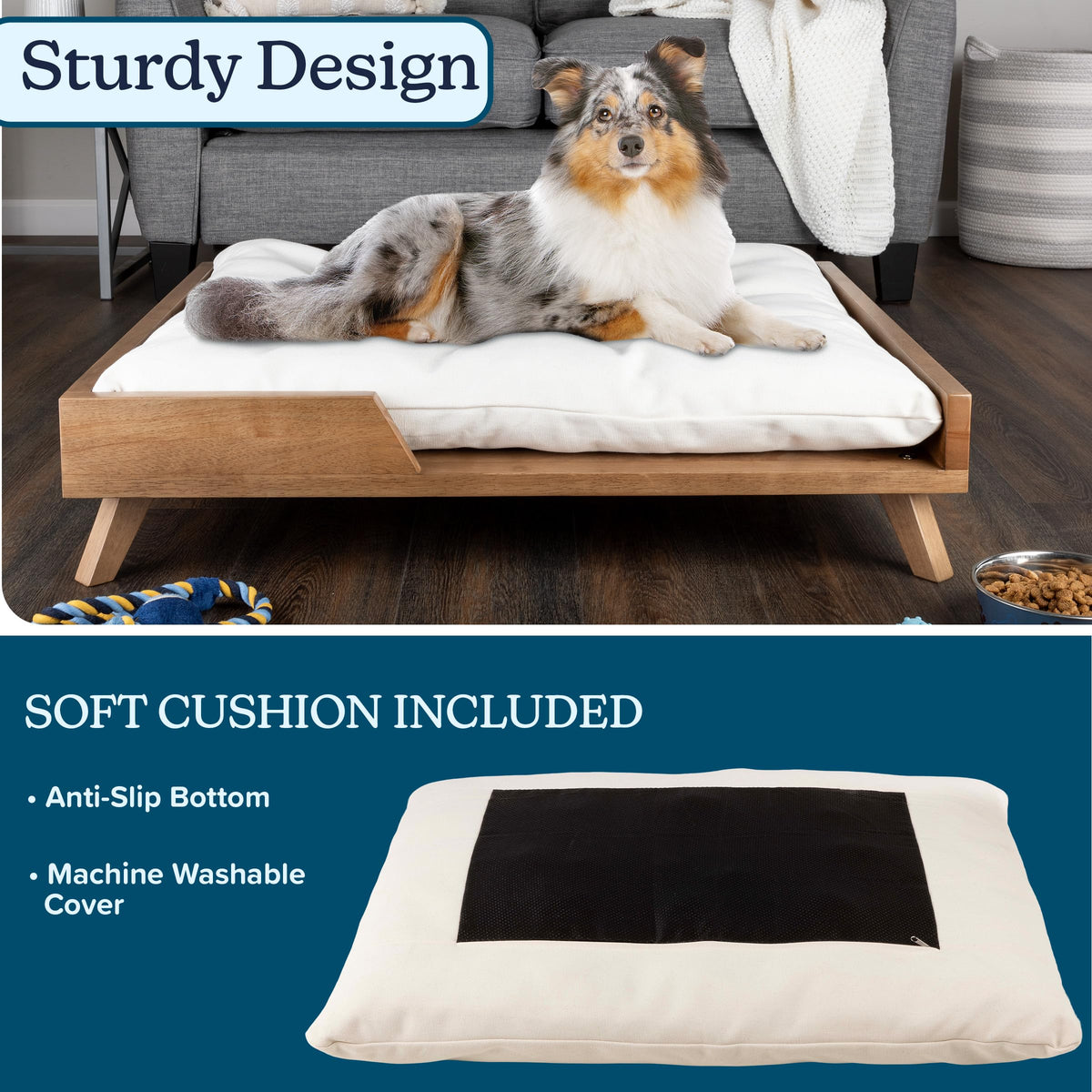PETMAKER Elevated Dog Bed 36x29.5" | Mid-Century Wood Frame