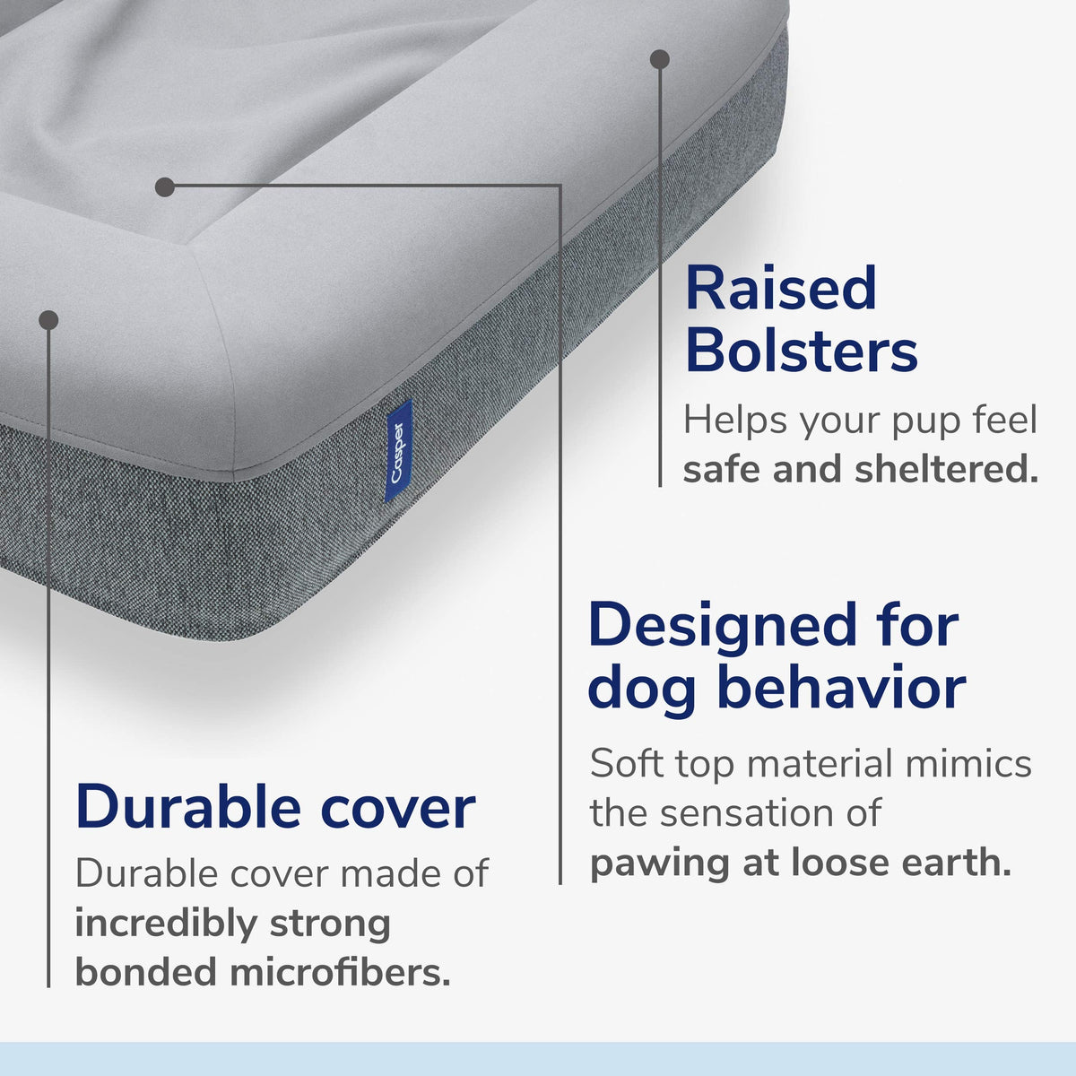 Casper Dog Bed | Plush Memory Foam | Large | Gray