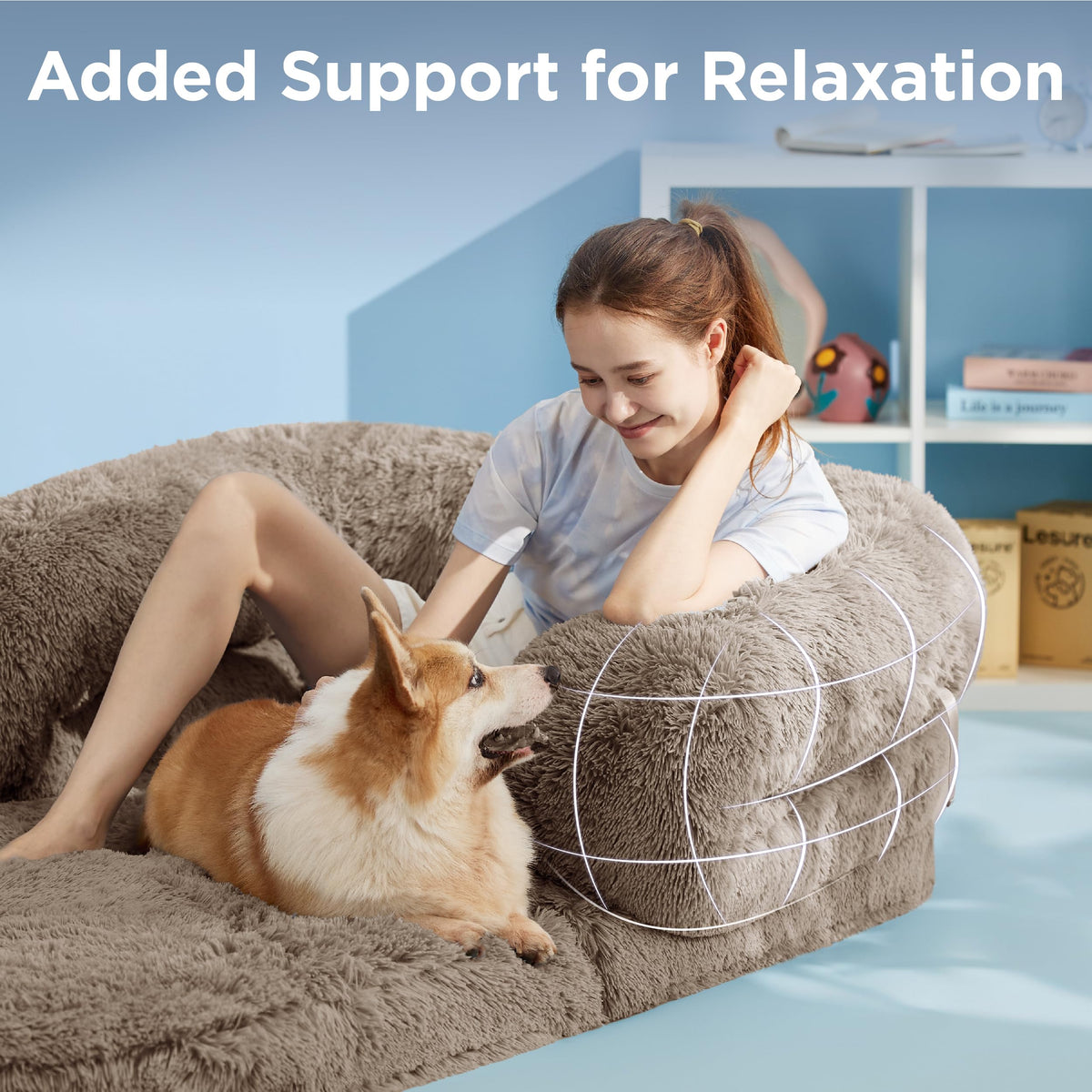 LE SURE Foldable Human Dog Bed 3-in-1 | Egg Foam | Faux Fur | Taupe
