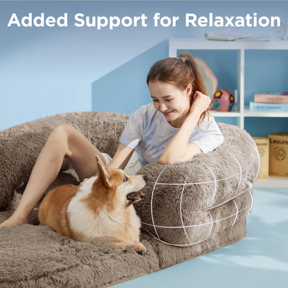 LE SURE Foldable Human Dog Bed 3-in-1 | Egg Foam | Faux Fur | Taupe